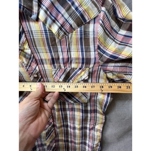 Vintage Western Wear Button Up Shirt Adult Medium Brown Yellow Long Sleeve Mens. - Picture 6 of 8